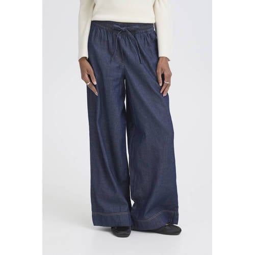 ICHI high waist wide leg jeans dark blue denim afbeelding