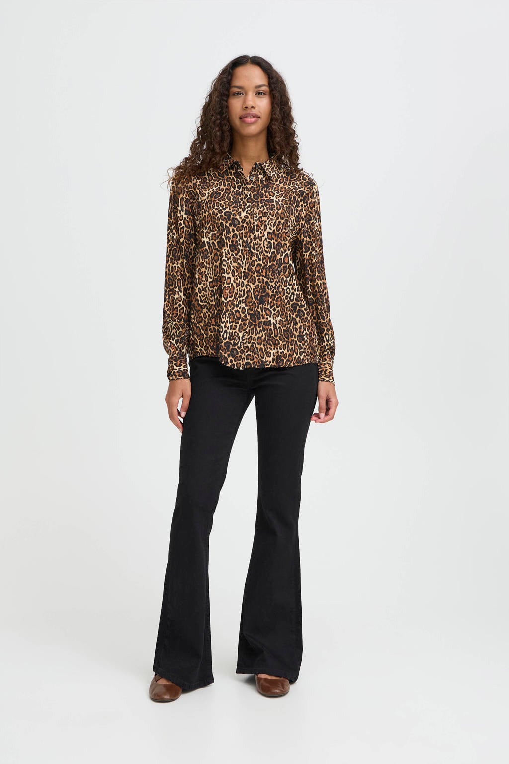 ICHI blouse met panterprint bruin