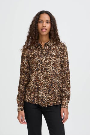blouse met panterprint bruin