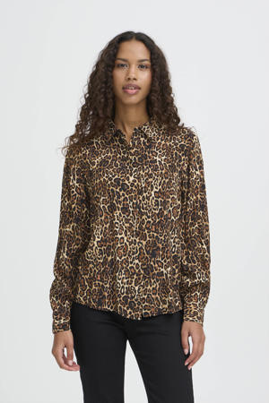 blouse met panterprint bruin