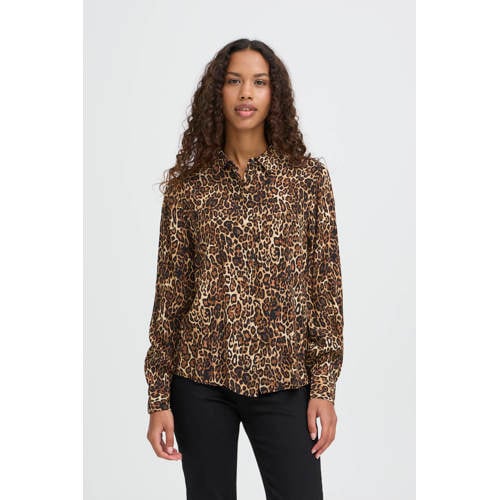 ICHI blouse met panterprint bruin afbeelding