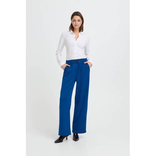 ICHI wide leg regular waist broek donkerblauw afbeelding