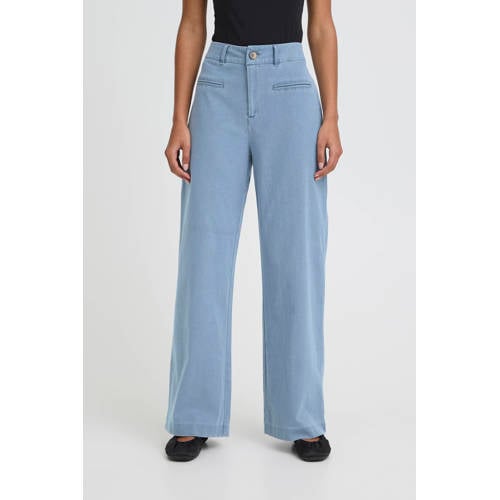 ICHI high waist wide leg jeans light blue denim afbeelding