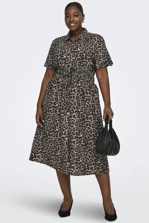 blousejurk met panterprint bruin