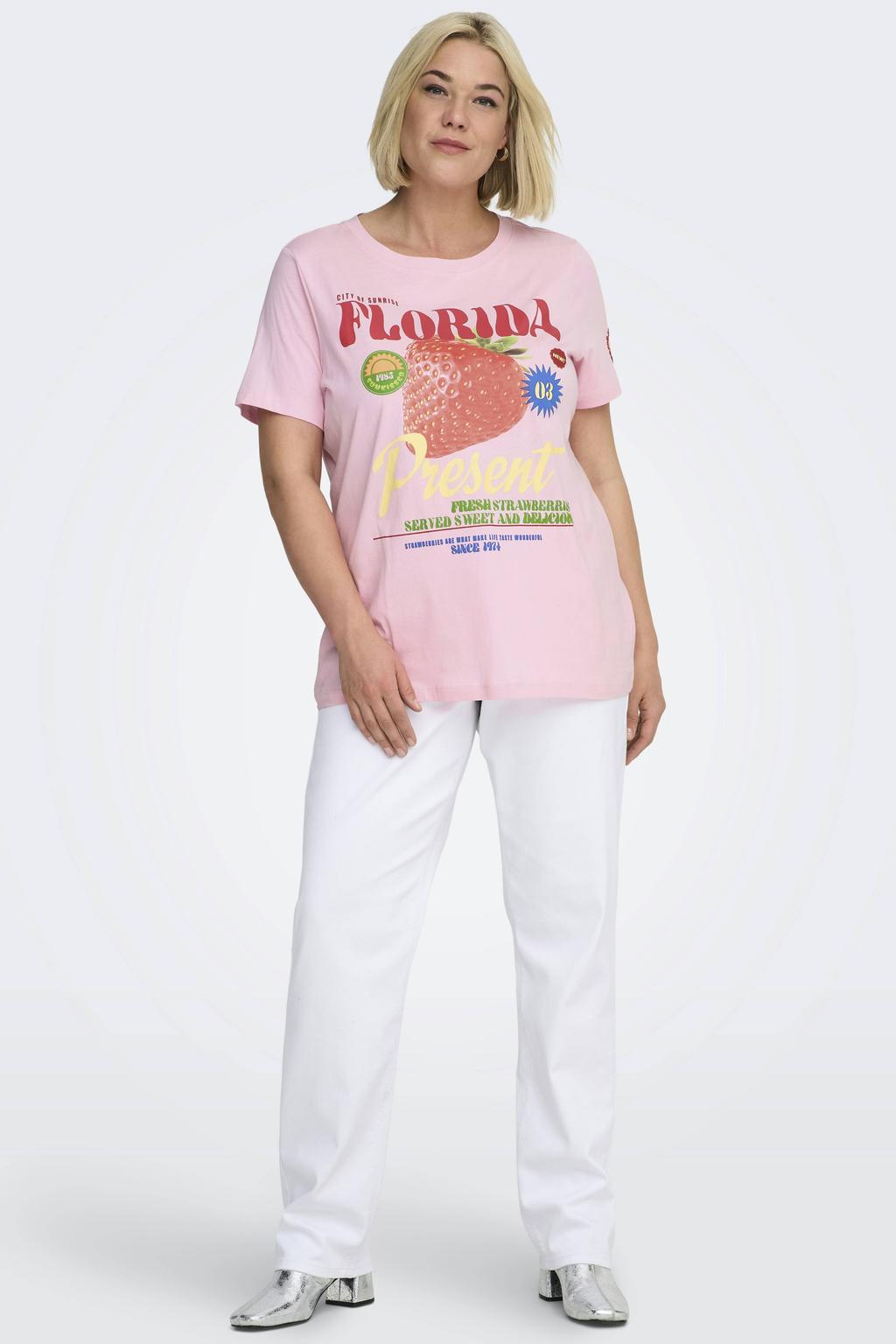 ONLY CARMAKOMA T-shirt met backprint roze