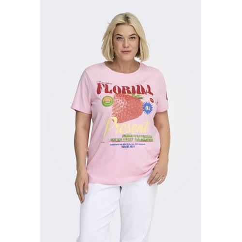 ONLY CARMAKOMA T-shirt met backprint roze afbeelding