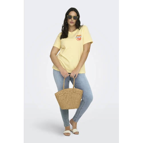 ONLY CARMAKOMA T-shirt met backprint lichtgeel afbeelding