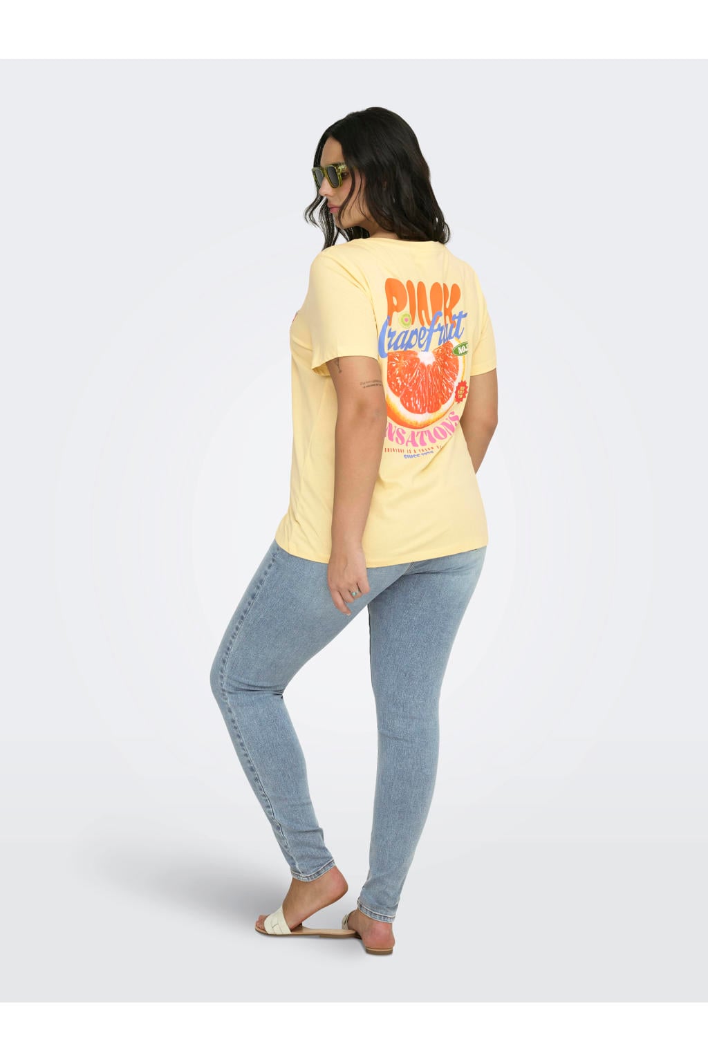ONLY CARMAKOMA T-shirt met backprint lichtgeel