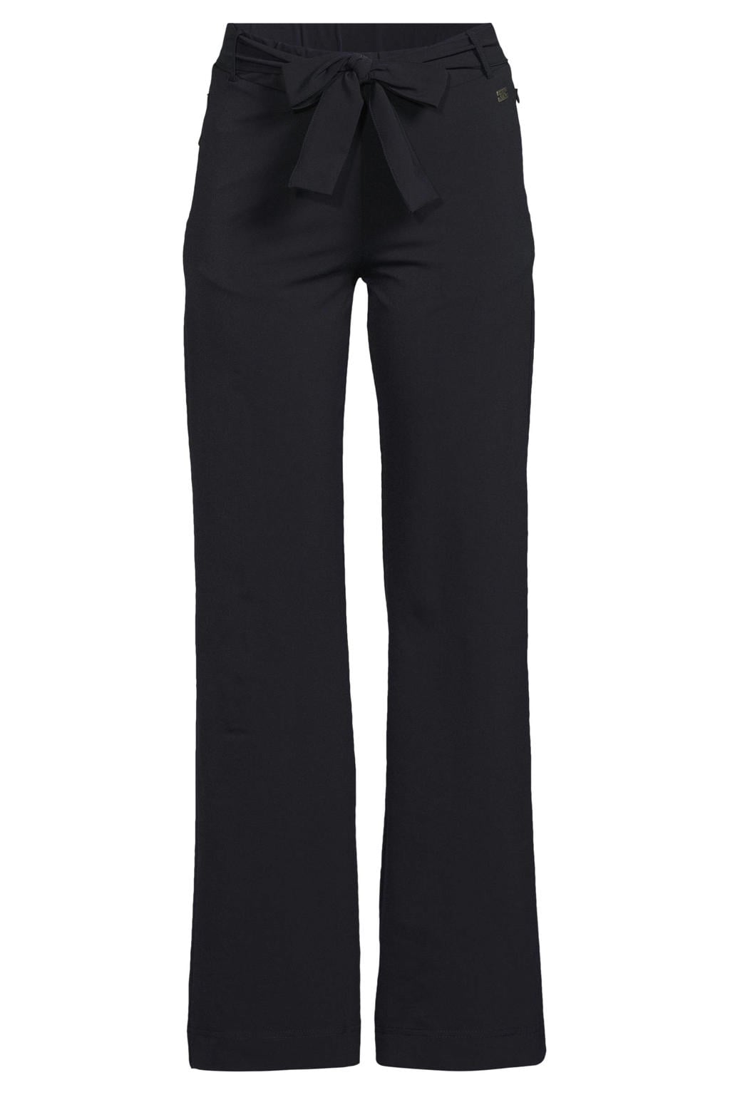 Marineblauw dames TQ-Amsterdam travelstof straight regular waist casual broek met elastische tailleband en effen