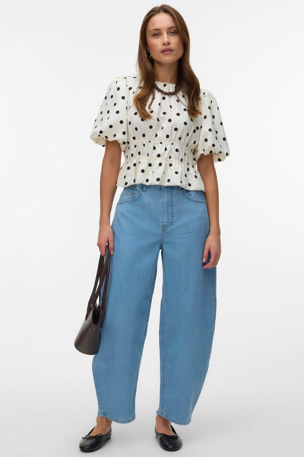 Light blue denim dames VERO MODA Vmlouisa Lbd Hw Denim Jeans Exp high waist barrel jeans met rits- en knoopsluiting en effen