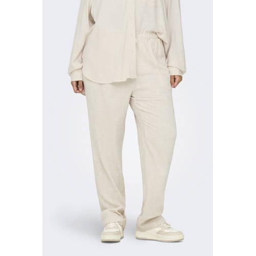 ONLY CARMAKOMA high waist casual broek met linnen ecru afbeelding