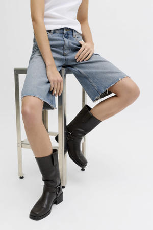 wide leg high waist short light blue denim