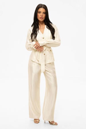 satijnen straight regular waist broek crème