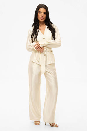 satijnen straight regular waist broek crème