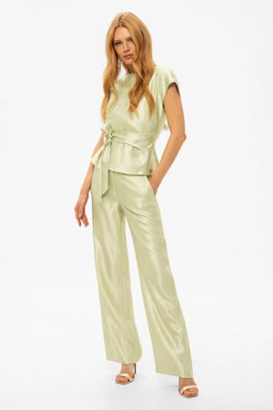 satijnen straight regular waist broek lichtgroen