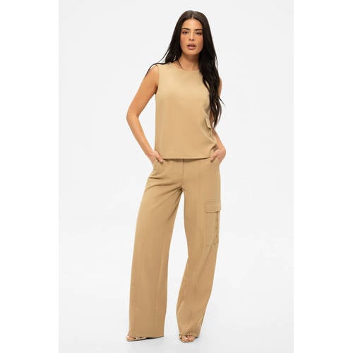 NIKKIE wide leg regular waist cargobroek lichtbruin afbeelding