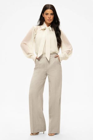 wide leg regular waist broek ecru met glitter