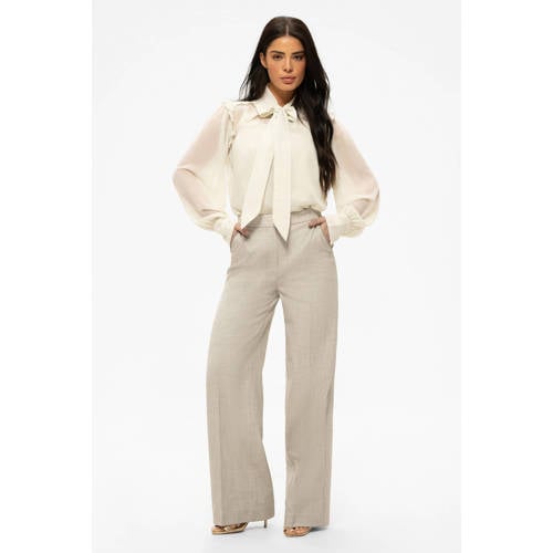 NIKKIE wide leg regular waist broek ecru met glitter afbeelding