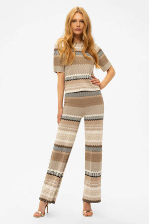 wide leg high waist casual broek lichtbruin