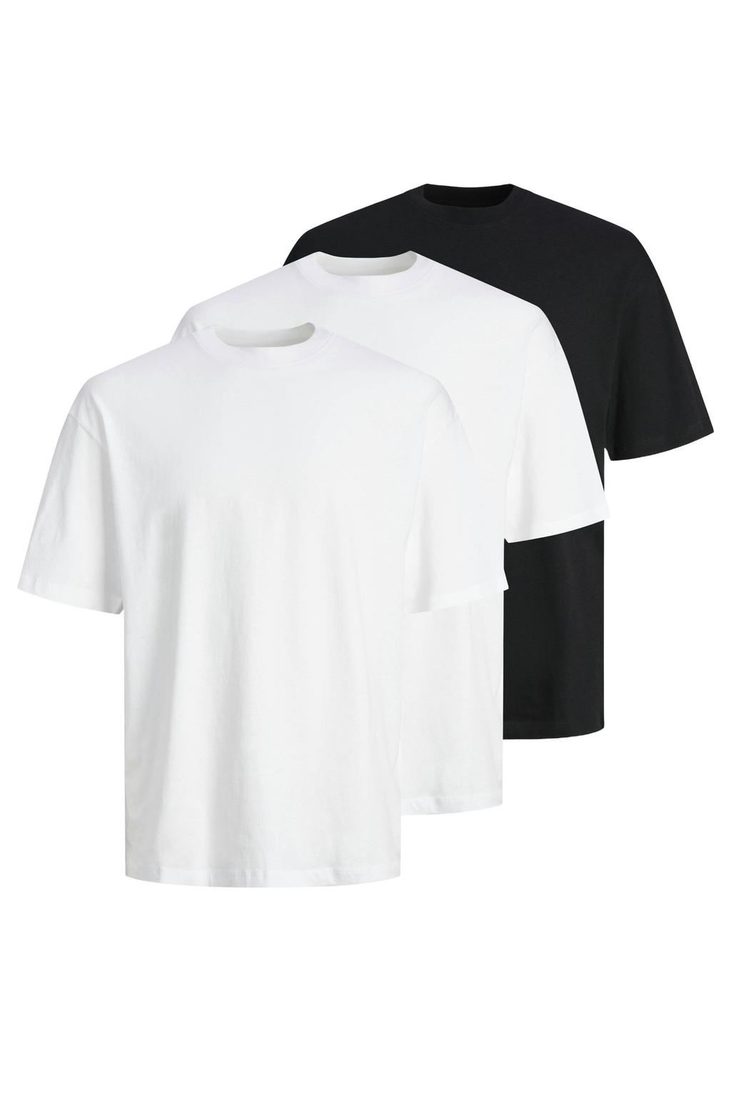 Witte heren JACK & JONES oversized T-shirt set van 3 van katoen met effen, korte mouwen en ronde hals