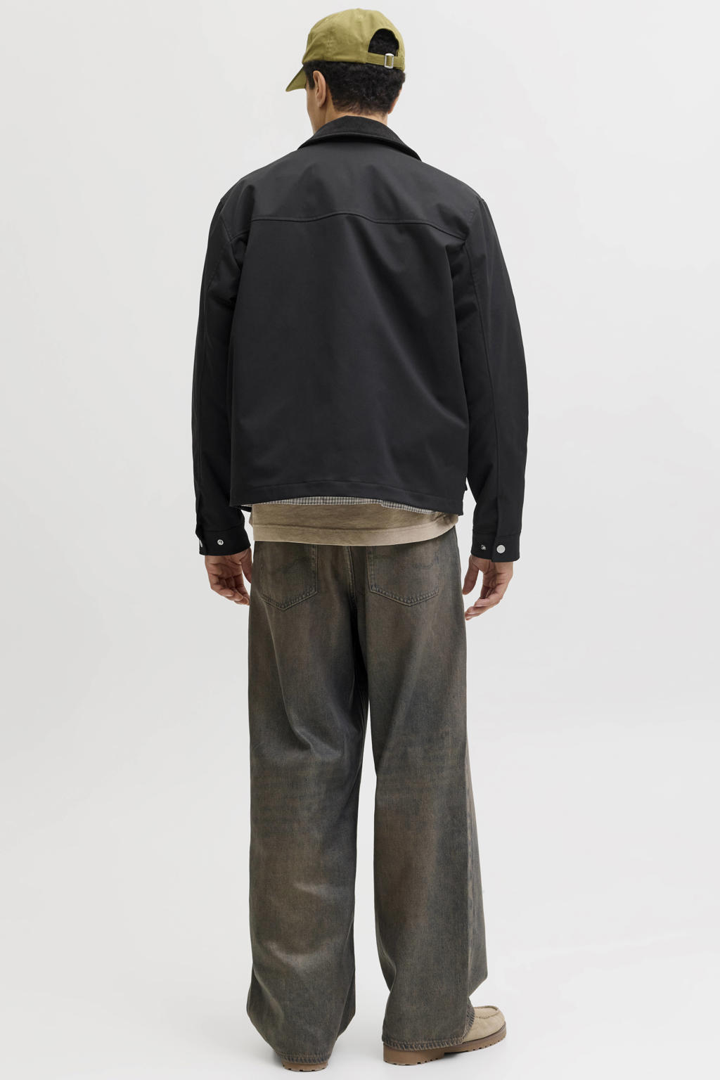 Zwarte heren JACK & JONES ORIGINALS jack van polyester met effen, lange mouwen, klassieke kraag, drukknoopsluiting en corduroy