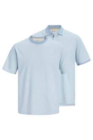 regular T-shirt en polo lichtblauw - (set van 2)