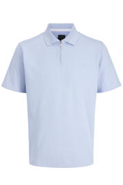thumbnail: Lichtblauwe heren JACK & JONES PREMIUM regular polo fijn gebreid met effen, korte mouwen en halve rits