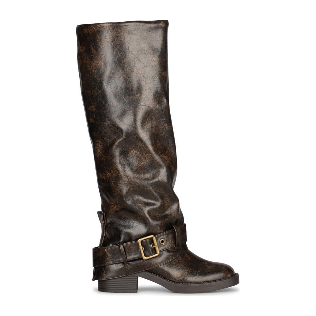 Donkerblauwe dames POSH by Poelman Patty bikerboots van imitatieleer met halve rits