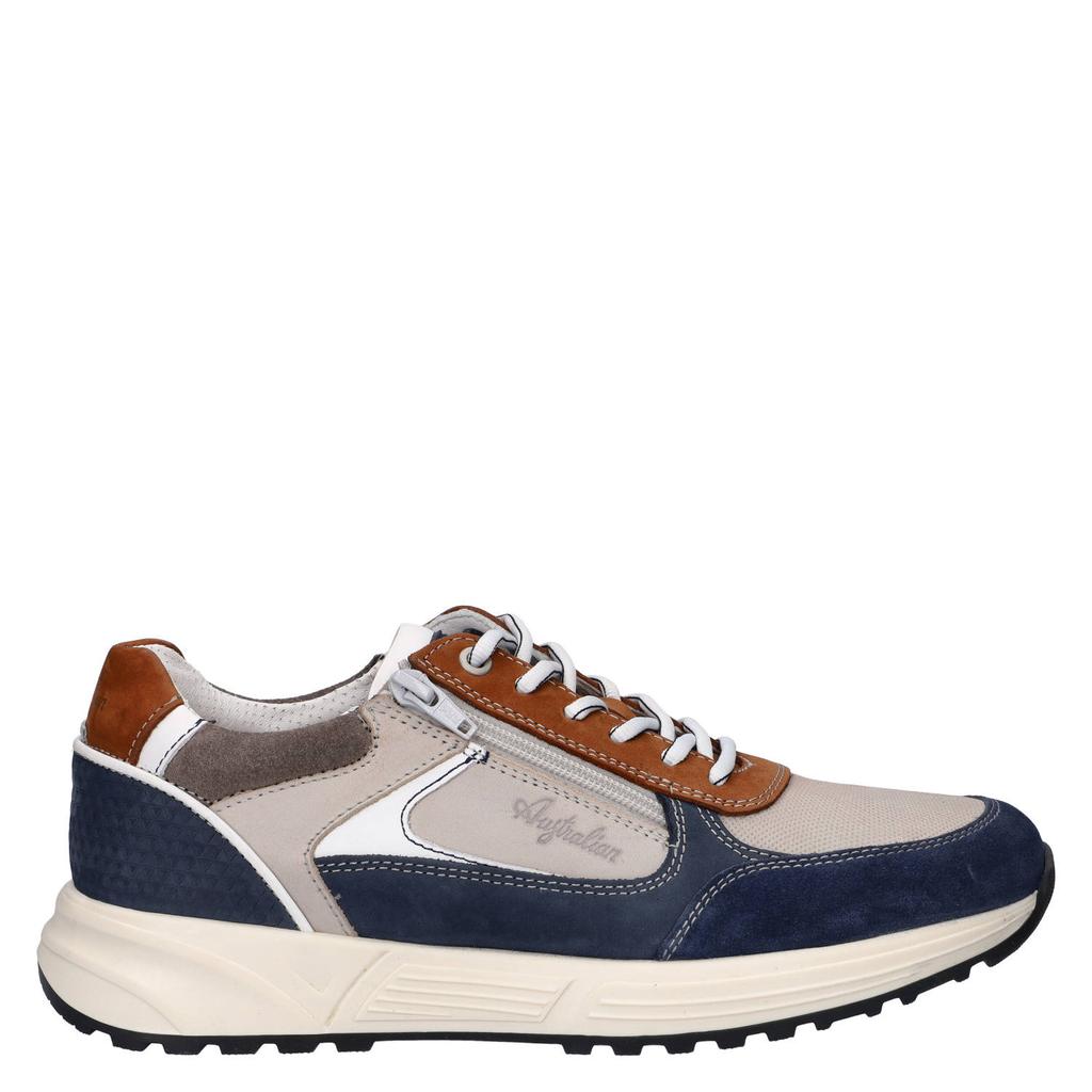 Blauw en lichtgrijze heren Australian Hawker suède sneakers van nubuck met veters
