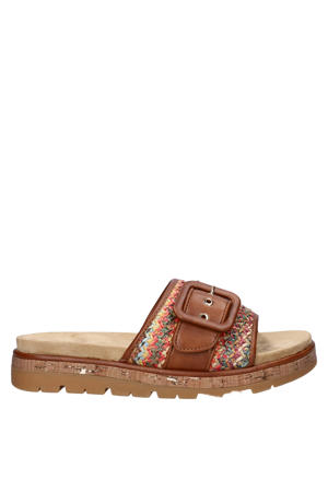 slippers met profielzool - cognac