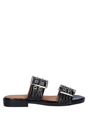 lakleren slippers zwart