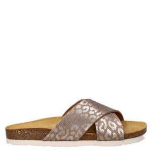 imitatieleren slippers met panterprint taupe