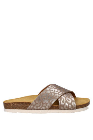 imitatieleren slippers met panterprint taupe