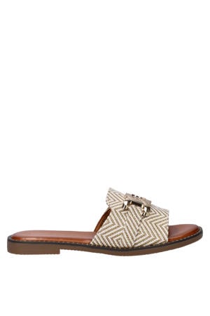 slippers met siergesp beige