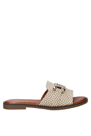 slippers met siergesp beige