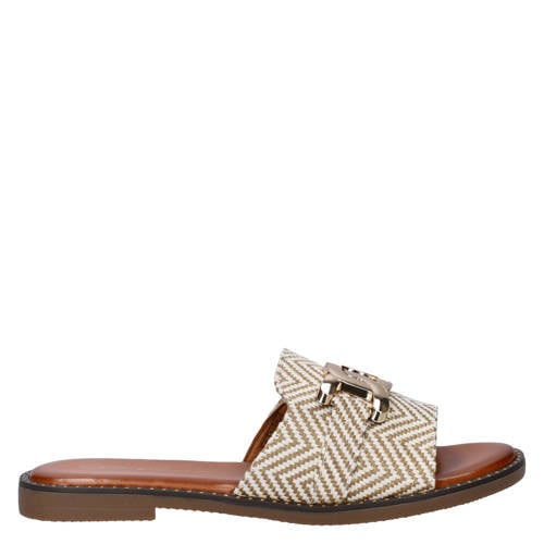Dolcis slippers met siergesp beige