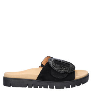 suède slippers zwart