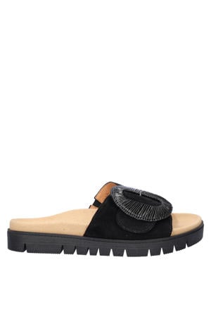 suède slippers zwart