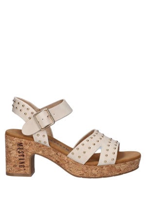 imitatieleren sandalen met blokhak - ecru