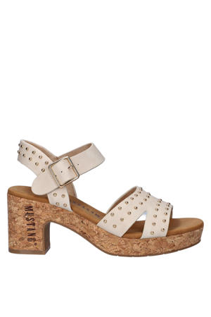 imitatieleren sandalen met blokhak - ecru
