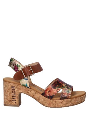 imitatieleren sandalen met blokhak - bruin/meerkleurig