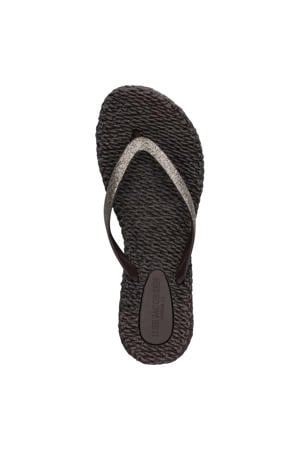Cheerful teenslippers met glitters bruin