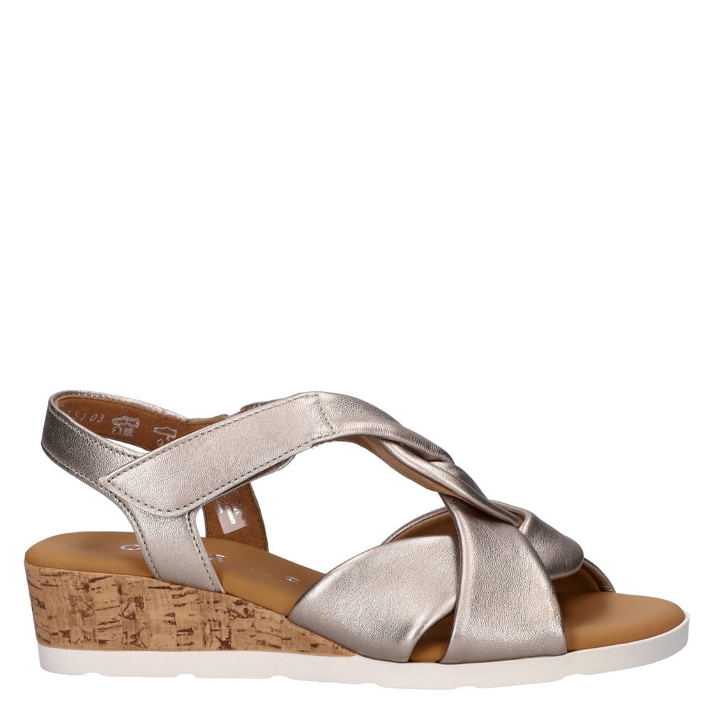 Gouden dames Gabor sandalen van leer met klittenband