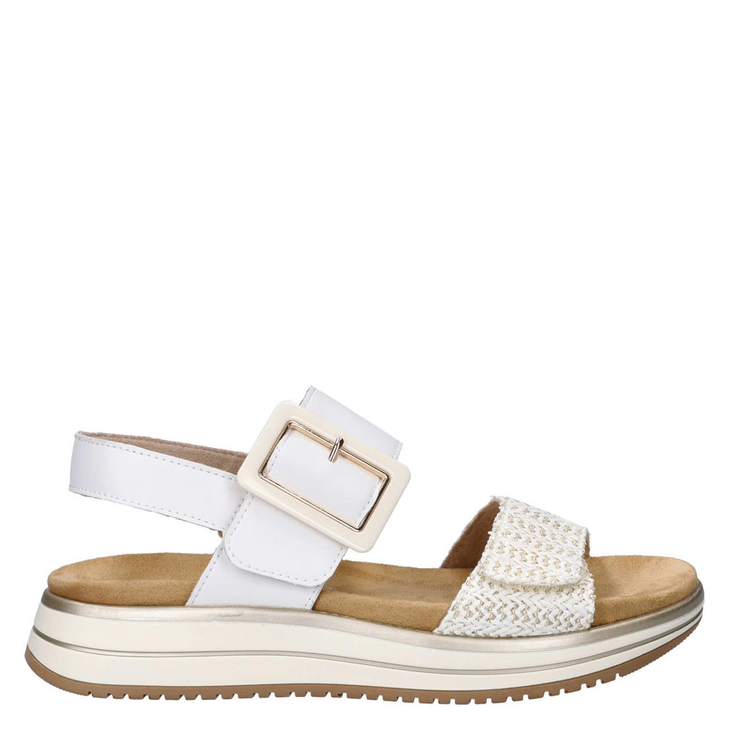 Witte dames Remonte leren sandalen met klittenband