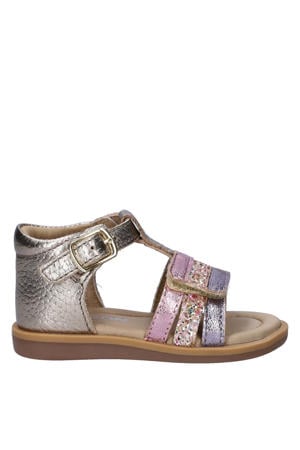 leren sandalen champagne/roze/paars