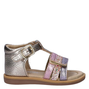 leren sandalen champagne/roze/paars