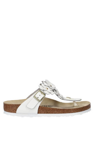 Gizeh Flower leren teenslippers wit