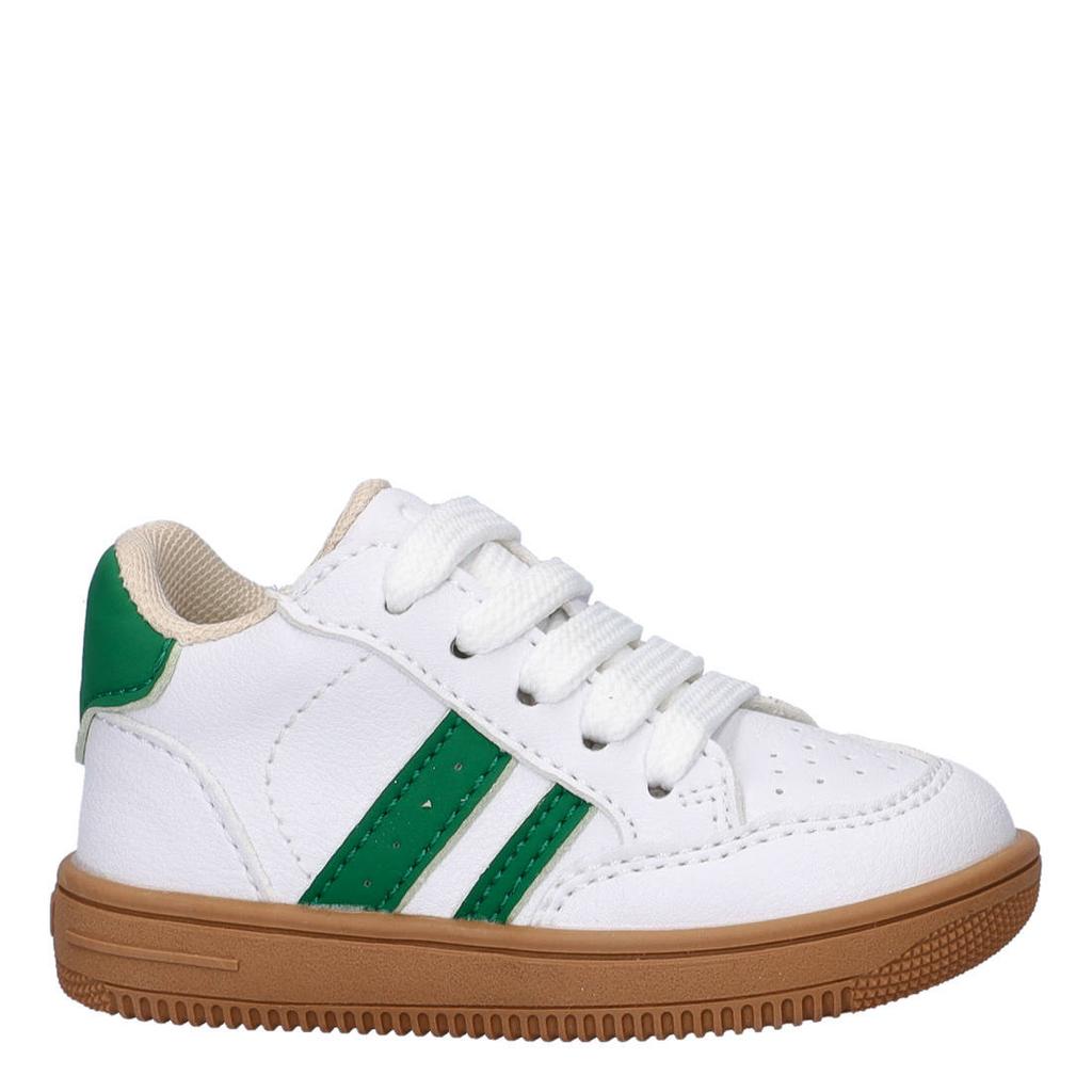 Wit en groene jongens en meisjes Nelson Kids sneakers van imitatieleer met veters