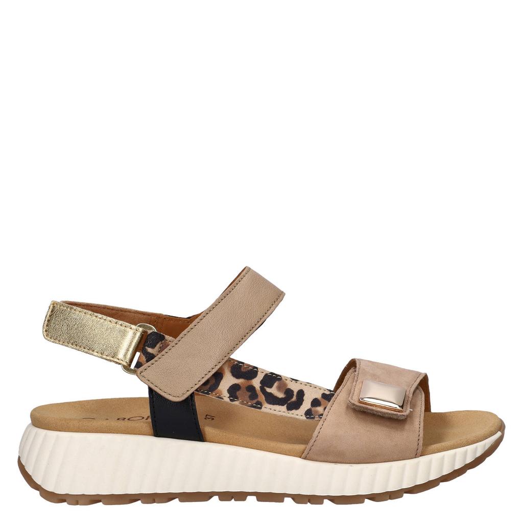 Beige dames Gabor Best Fitting leren sandalen panter met klittenband