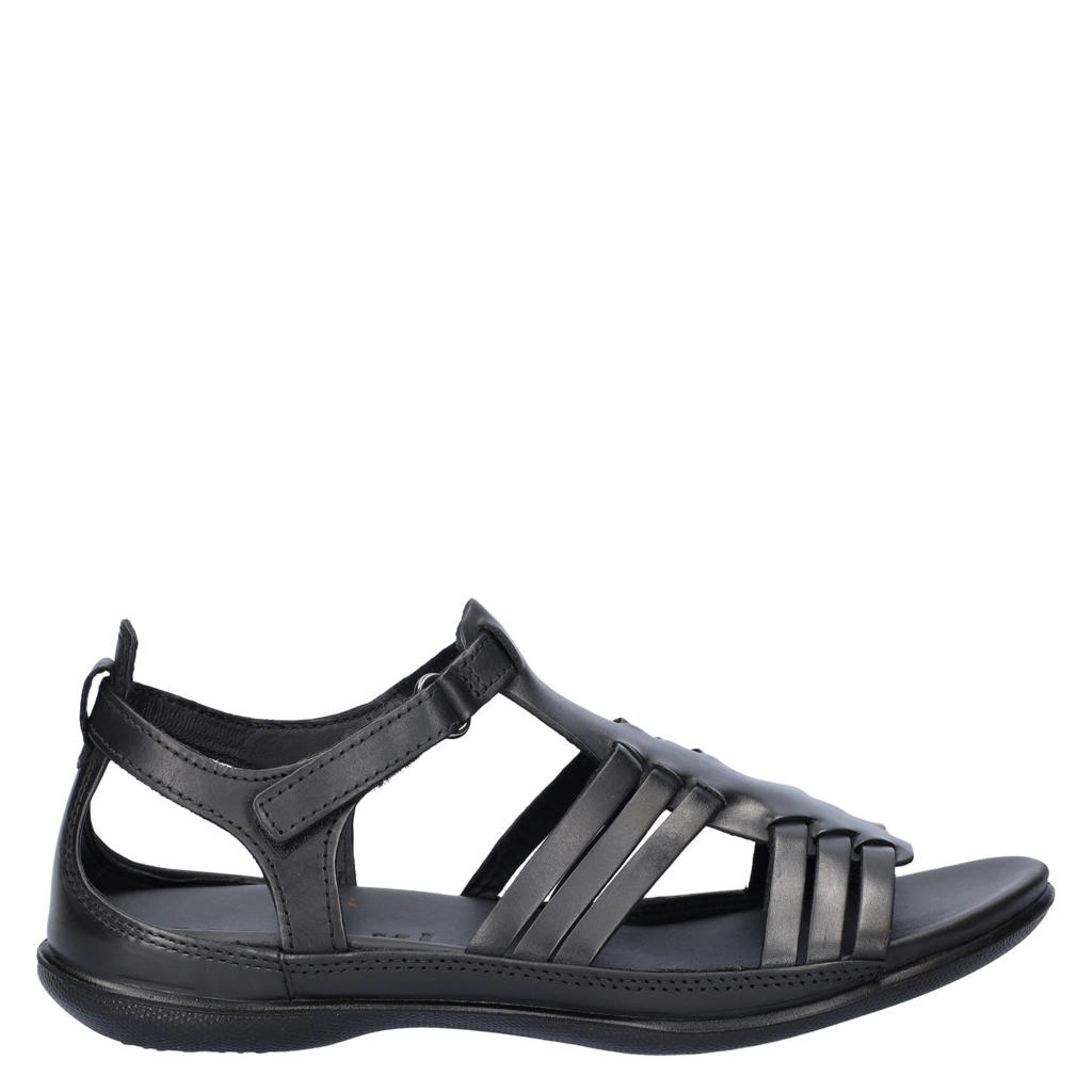 Zwarte dames Ecco leren sandalen met klittenband